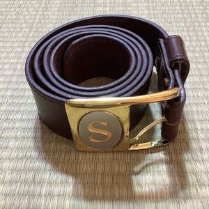 Dante Brown Belt size 36 Glove Leather with S Monogram Gold Buckle